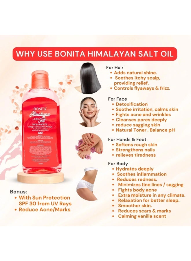 Bonita Himalayan Pink Salt Oil SPF 30 Vegan Face & Body Oil, Helps Control Acne, Moisturize Dry Skin, Reduce Redness, Improve Skin Texture and Provide Daily Sun Protection - Image 4